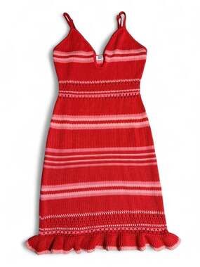 Madden NYC Striped Crochet Cami Mini Dress with Ruffle Hem